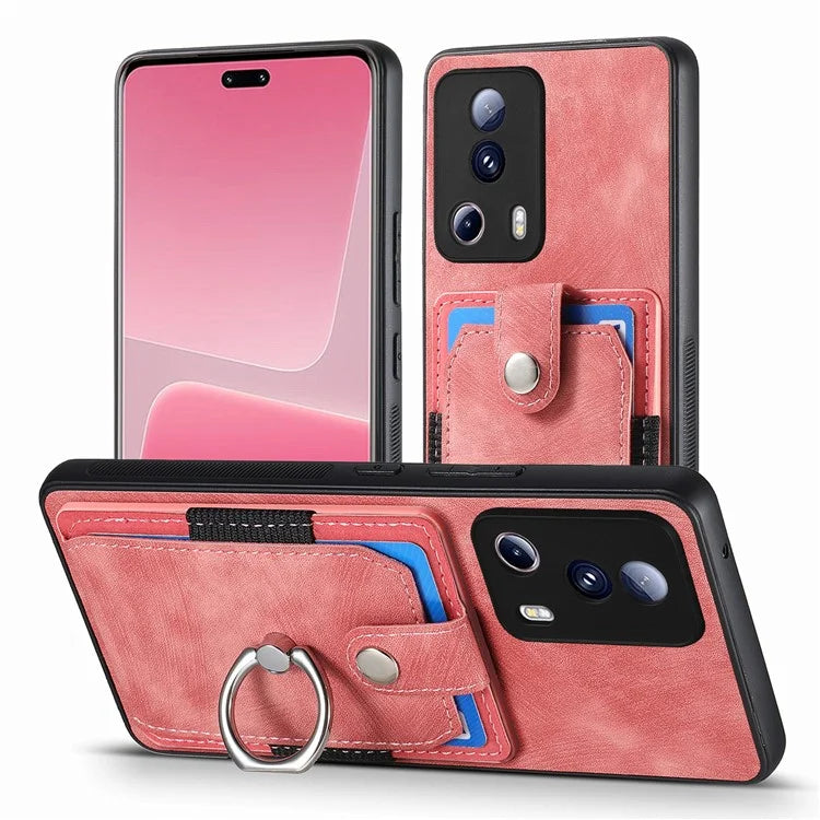 D2 Phone Case for Xiaomi 13 Lite / Civi 2 5G TPU+PU Leather Cover with Ring Kickstand