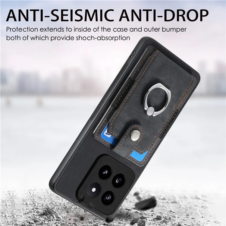 D2 For Xiaomi 14 Pro Case Ring Kickstand Leather+TPU Card Holder Phone Cover
