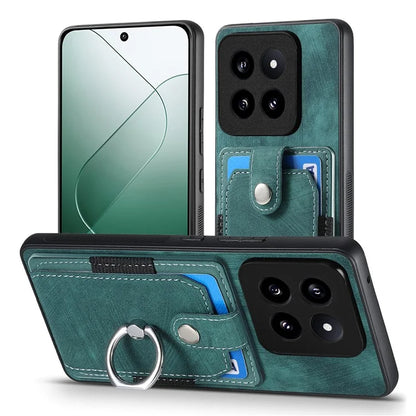 D2 For Xiaomi 14 Pro Case Ring Kickstand Leather+TPU Card Holder Phone Cover