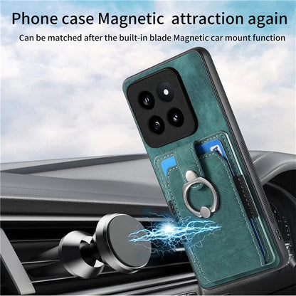 D2 For Xiaomi 14 Pro Case Ring Kickstand Leather+TPU Card Holder Phone Cover