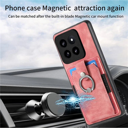 D2 For Xiaomi 14 Pro Case Ring Kickstand Leather+TPU Card Holder Phone Cover
