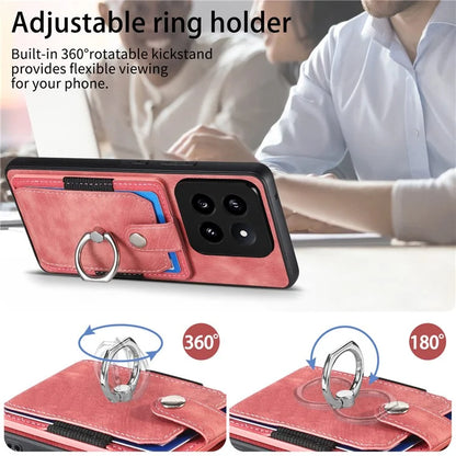 D2 For Xiaomi 14 Pro Case Ring Kickstand Leather+TPU Card Holder Phone Cover