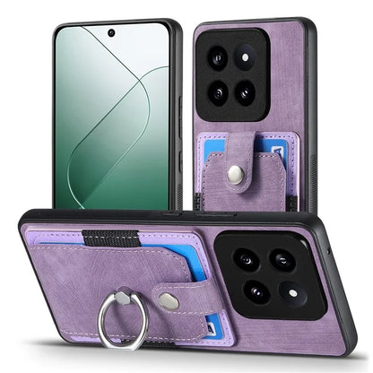 D2 For Xiaomi 14 Pro Case Ring Kickstand Leather+TPU Card Holder Phone Cover