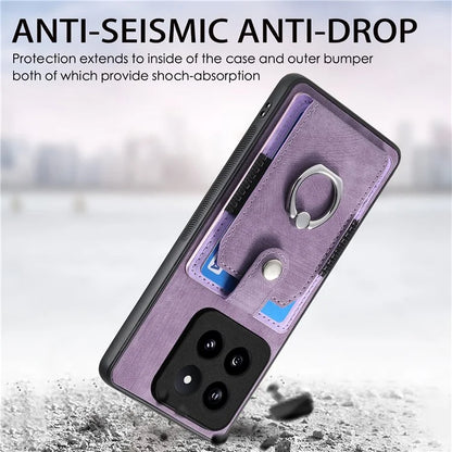 D2 For Xiaomi 14 Pro Case Ring Kickstand Leather+TPU Card Holder Phone Cover