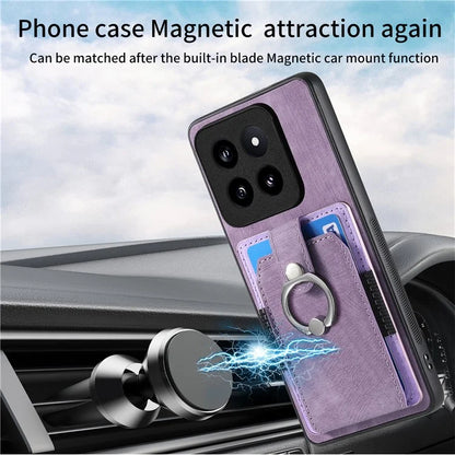 D2 For Xiaomi 14 Pro Case Ring Kickstand Leather+TPU Card Holder Phone Cover