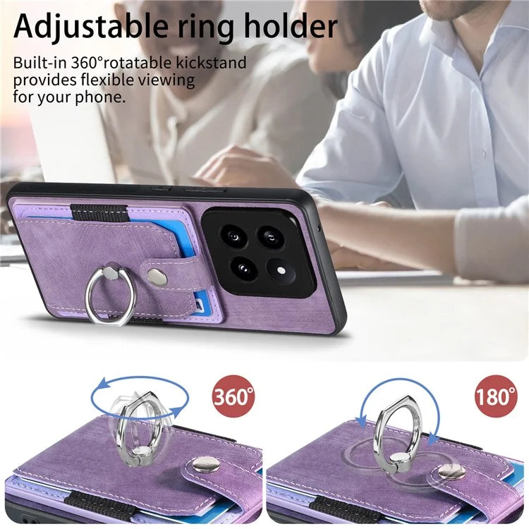 D2 For Xiaomi 14 Pro Case Ring Kickstand Leather+TPU Card Holder Phone Cover