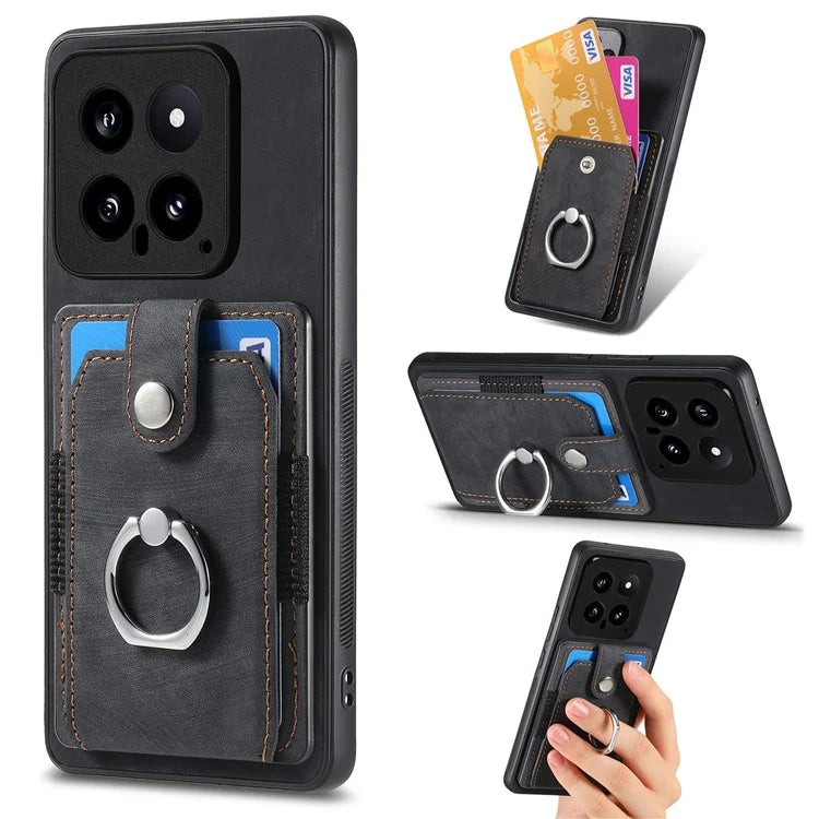 D2 For Xiaomi 14 Kickstand Card Holder PU Leather+TPU Phone Protective Shell