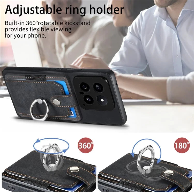 D2 For Xiaomi 14 Kickstand Card Holder PU Leather+TPU Phone Protective Shell