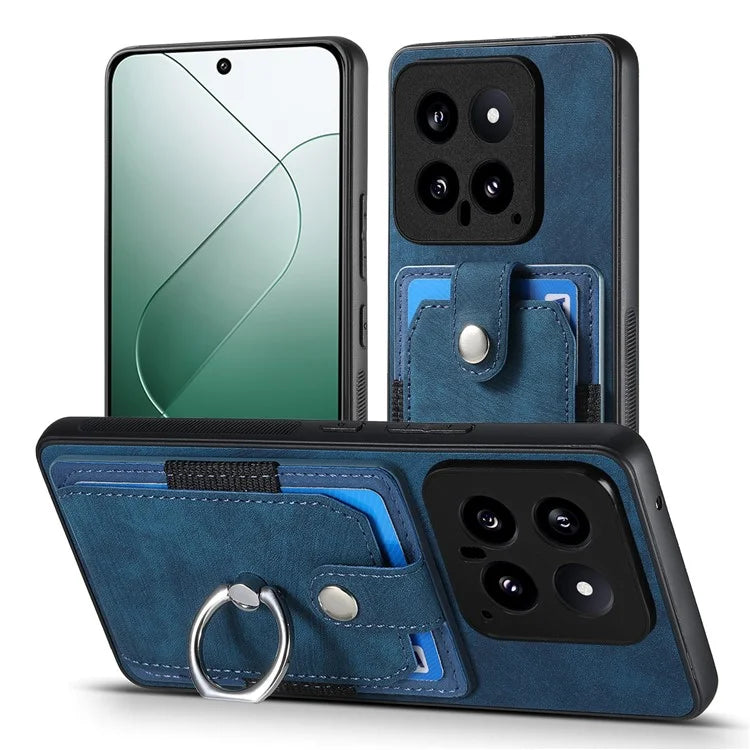 D2 For Xiaomi 14 Kickstand Card Holder PU Leather+TPU Phone Protective Shell