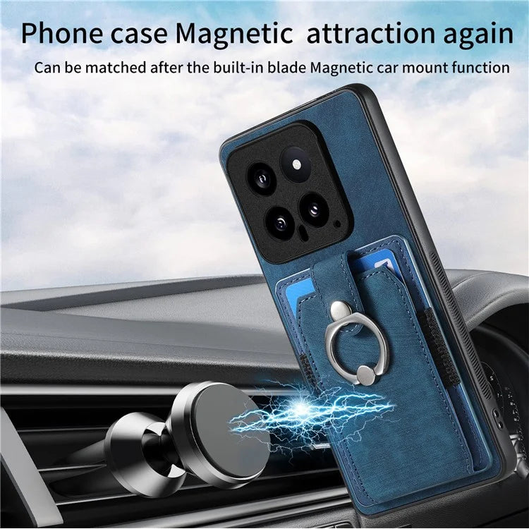 D2 For Xiaomi 14 Kickstand Card Holder PU Leather+TPU Phone Protective Shell