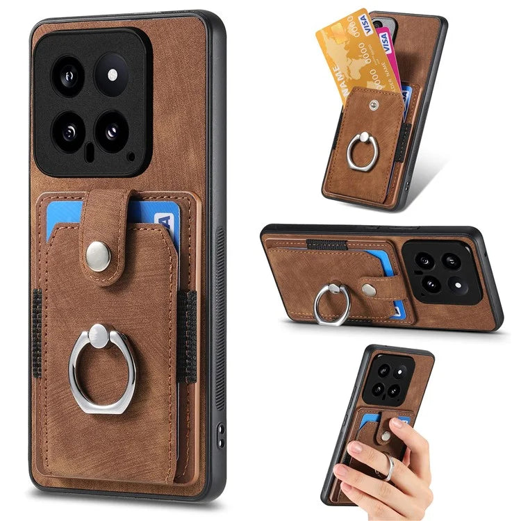 D2 For Xiaomi 14 Kickstand Card Holder PU Leather+TPU Phone Protective Shell