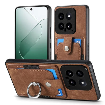 D2 For Xiaomi 14 Kickstand Card Holder PU Leather+TPU Phone Protective Shell