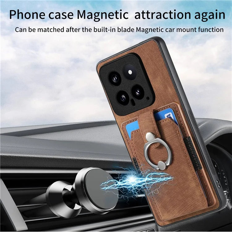 D2 For Xiaomi 14 Kickstand Card Holder PU Leather+TPU Phone Protective Shell