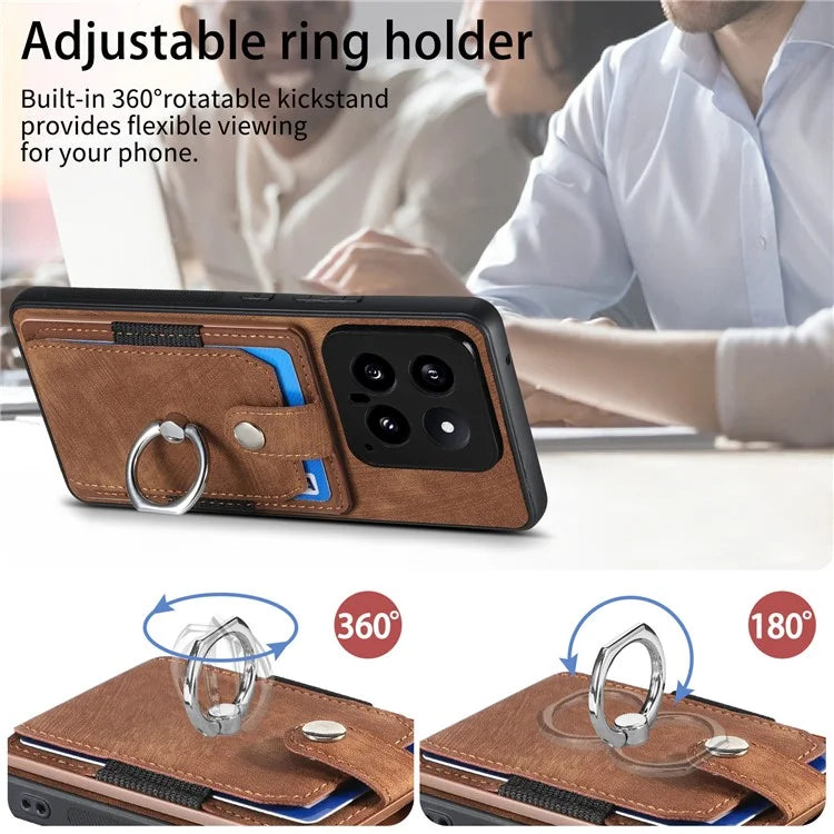D2 For Xiaomi 14 Kickstand Card Holder PU Leather+TPU Phone Protective Shell