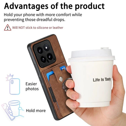 D2 For Xiaomi 14 Kickstand Card Holder PU Leather+TPU Phone Protective Shell