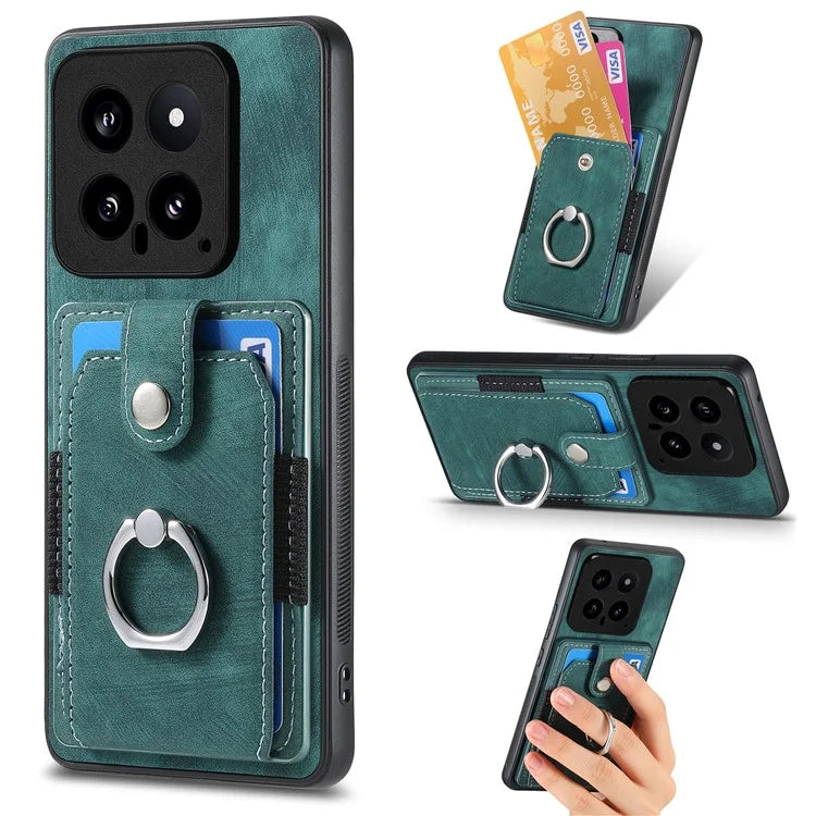 D2 For Xiaomi 14 Kickstand Card Holder PU Leather+TPU Phone Protective Shell