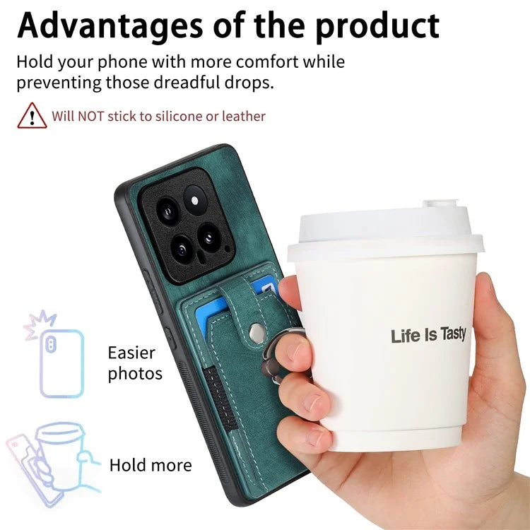 D2 For Xiaomi 14 Kickstand Card Holder PU Leather+TPU Phone Protective Shell