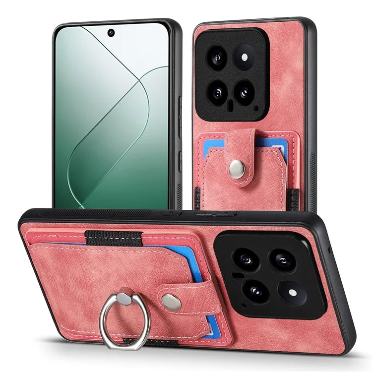 D2 For Xiaomi 14 Kickstand Card Holder PU Leather+TPU Phone Protective Shell