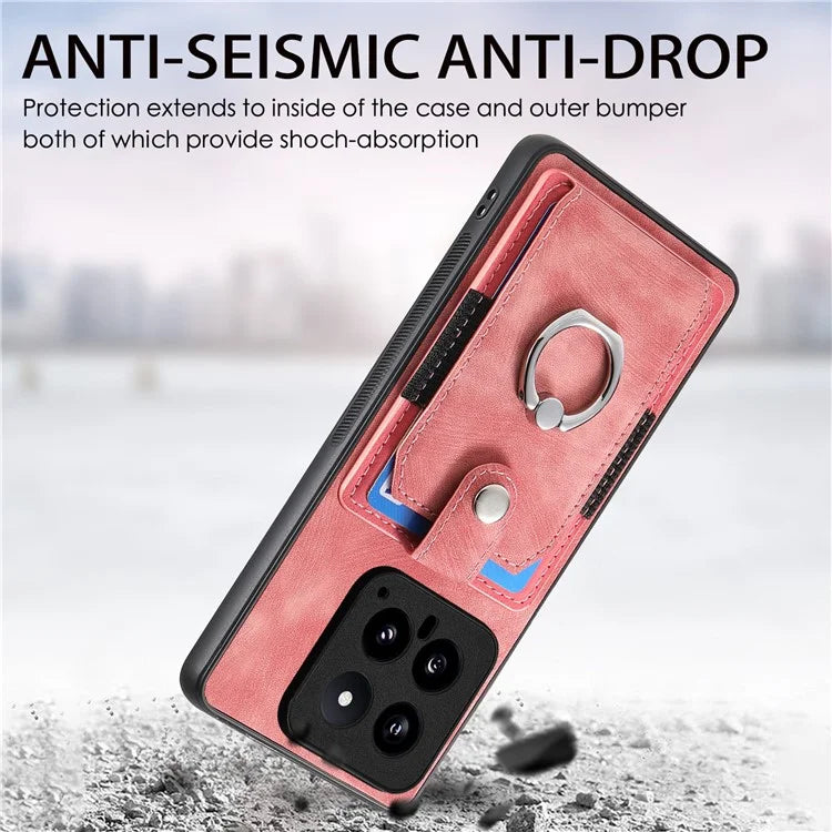 D2 For Xiaomi 14 Kickstand Card Holder PU Leather+TPU Phone Protective Shell