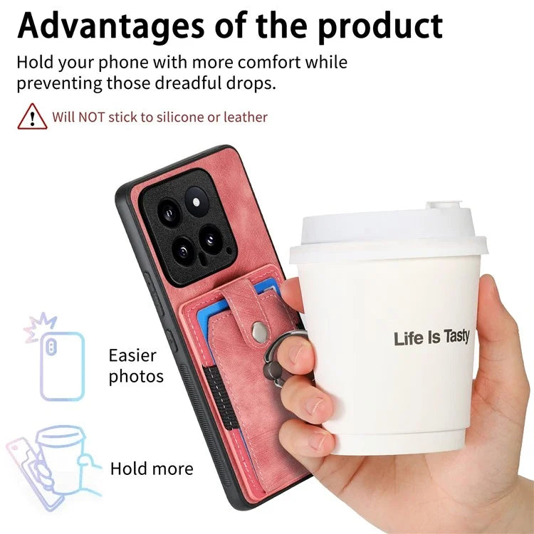 D2 For Xiaomi 14 Kickstand Card Holder PU Leather+TPU Phone Protective Shell