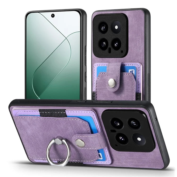 D2 For Xiaomi 14 Kickstand Card Holder PU Leather+TPU Phone Protective Shell