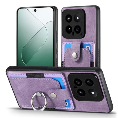 D2 For Xiaomi 14 Kickstand Card Holder PU Leather+TPU Phone Protective Shell