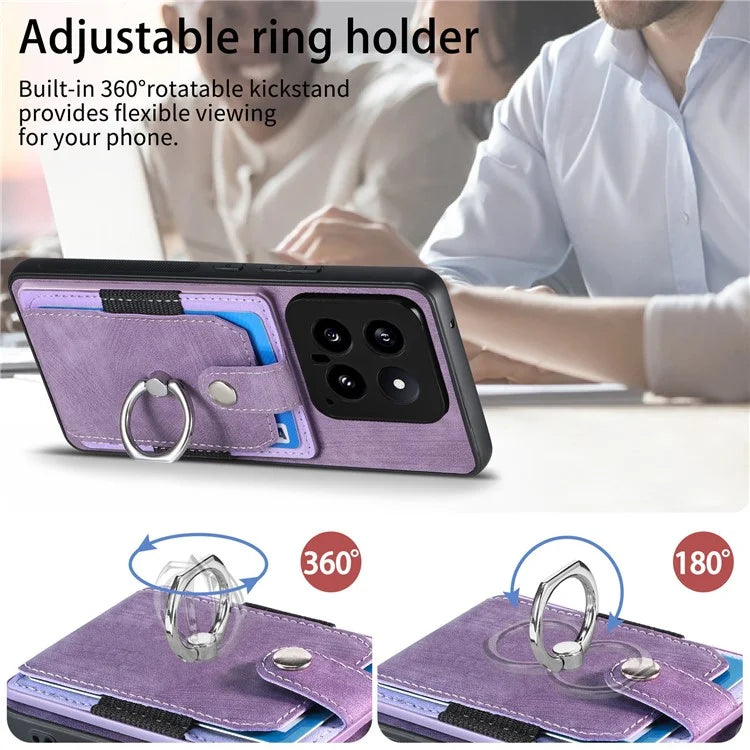 D2 For Xiaomi 14 Kickstand Card Holder PU Leather+TPU Phone Protective Shell