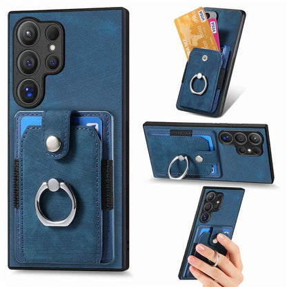 D2 For Samsung Galaxy S24 Ultra Phone Cover Slim-Fit Cell Phone Case with Card Holder, Ring Kickstand