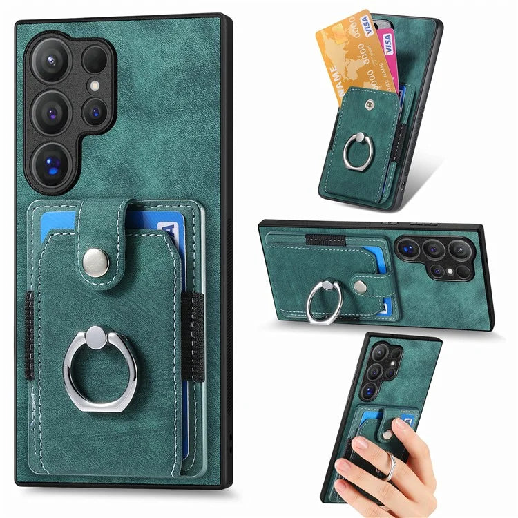 D2 For Samsung Galaxy S24 Ultra Phone Cover Slim-Fit Cell Phone Case with Card Holder, Ring Kickstand