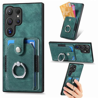 D2 For Samsung Galaxy S24 Ultra Phone Cover Slim-Fit Cell Phone Case with Card Holder, Ring Kickstand