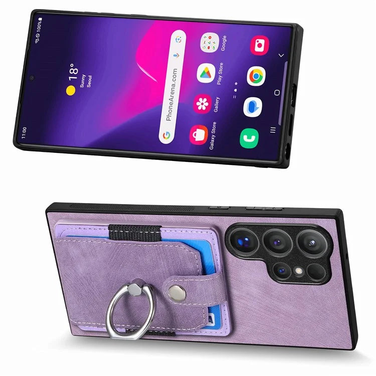 D2 For Samsung Galaxy S24 Ultra Phone Cover Slim-Fit Cell Phone Case with Card Holder, Ring Kickstand