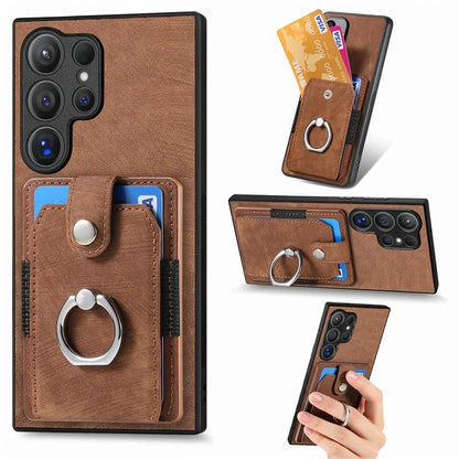 D2 For Samsung Galaxy S24 Ultra Phone Cover Slim-Fit Cell Phone Case with Card Holder, Ring Kickstand