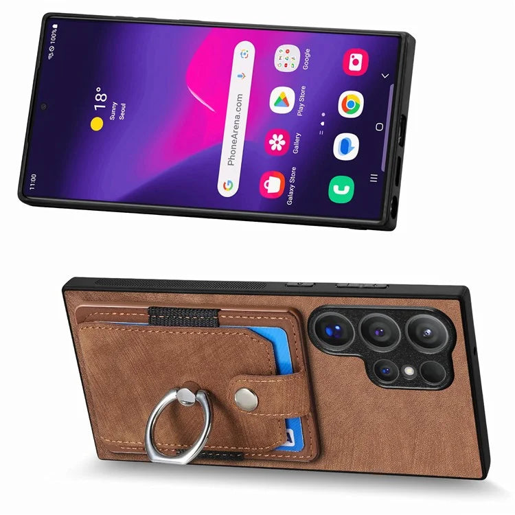 D2 For Samsung Galaxy S24 Ultra Phone Cover Slim-Fit Cell Phone Case with Card Holder, Ring Kickstand