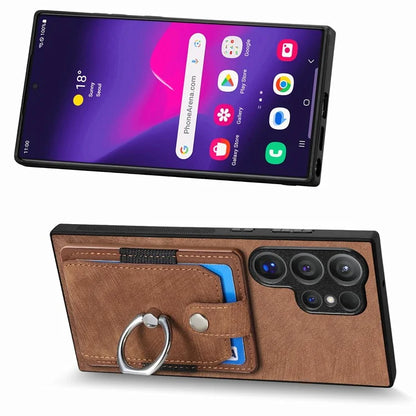 D2 For Samsung Galaxy S24 Ultra Phone Cover Slim-Fit Cell Phone Case with Card Holder, Ring Kickstand