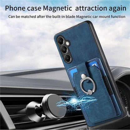 D2 For Samsung Galaxy A25 5G (Global) (161.0 x 76.5 x 8.3mm) Ring Kickstand TPU+PU Leather Anti-drop Phone Case