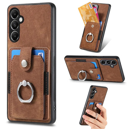D2 For Samsung Galaxy A25 5G (Global) (161.0 x 76.5 x 8.3mm) Ring Kickstand TPU+PU Leather Anti-drop Phone Case