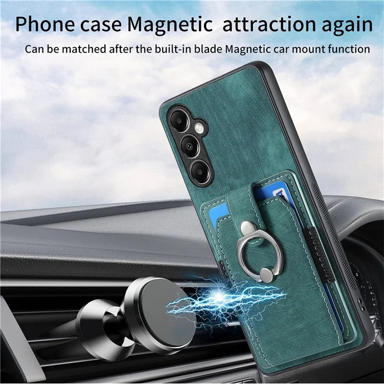 D2 For Samsung Galaxy A25 5G (Global) (161.0 x 76.5 x 8.3mm) Ring Kickstand TPU+PU Leather Anti-drop Phone Case