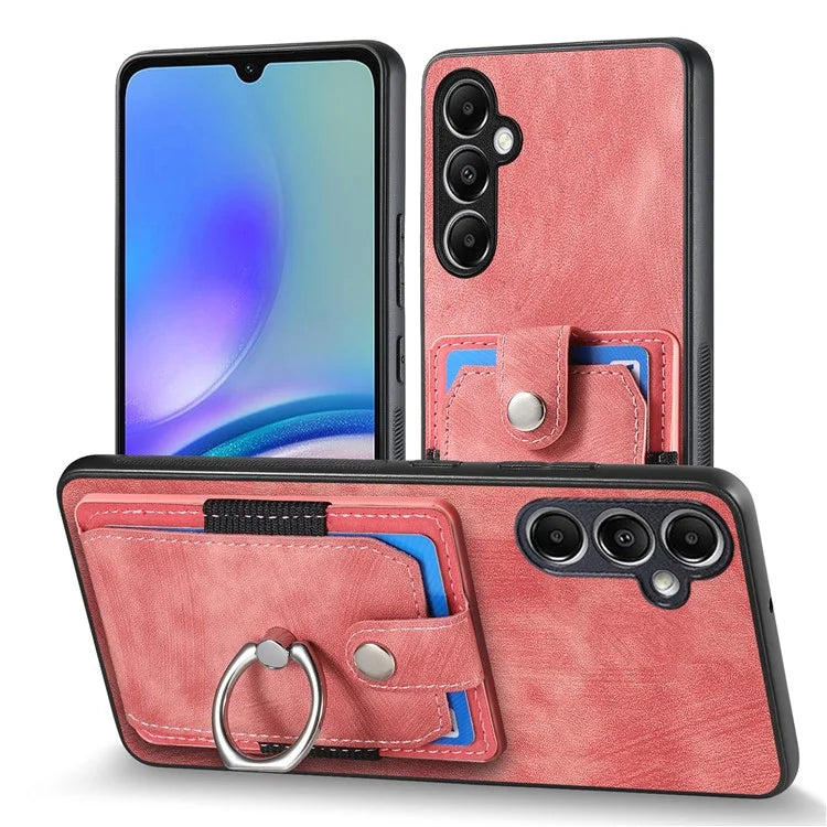 D2 For Samsung Galaxy A25 5G (Global) (161.0 x 76.5 x 8.3mm) Ring Kickstand TPU+PU Leather Anti-drop Phone Case