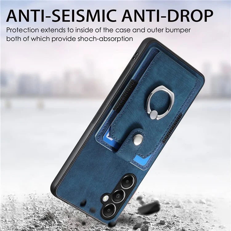 D2 For Samsung Galaxy A05s 4G Case Leather+TPU Card Holder Phone Cover with Ring Holder