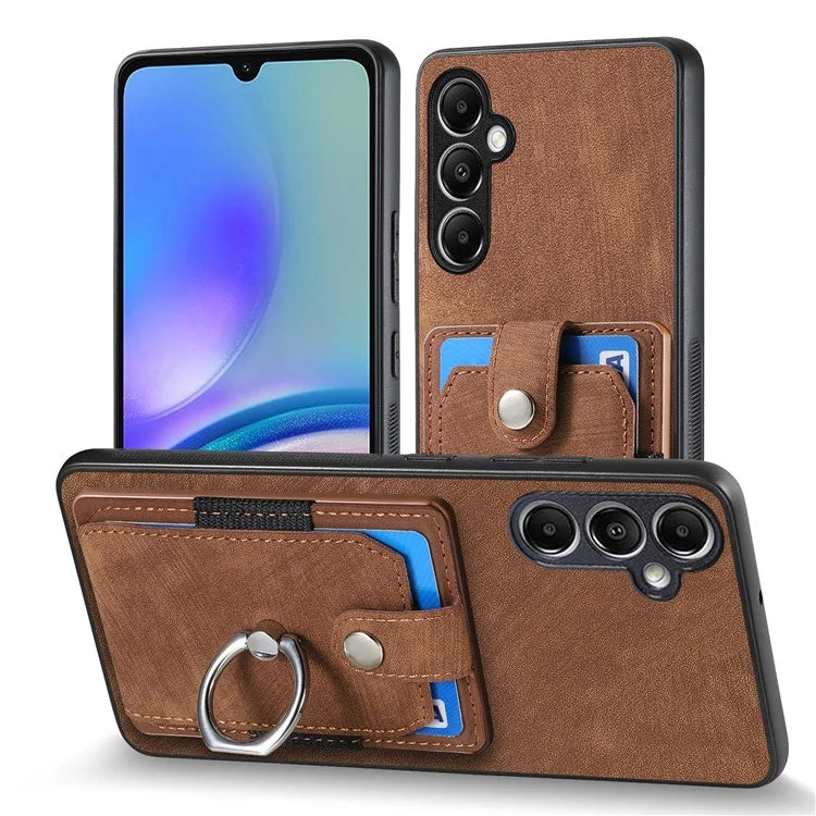 D2 For Samsung Galaxy A05s 4G Case Leather+TPU Card Holder Phone Cover with Ring Holder