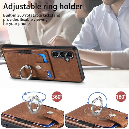 D2 For Samsung Galaxy A05s 4G Case Leather+TPU Card Holder Phone Cover with Ring Holder