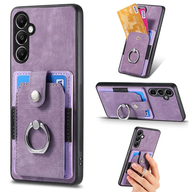 D2 For Samsung Galaxy A05s 4G Case Leather+TPU Card Holder Phone Cover with Ring Holder