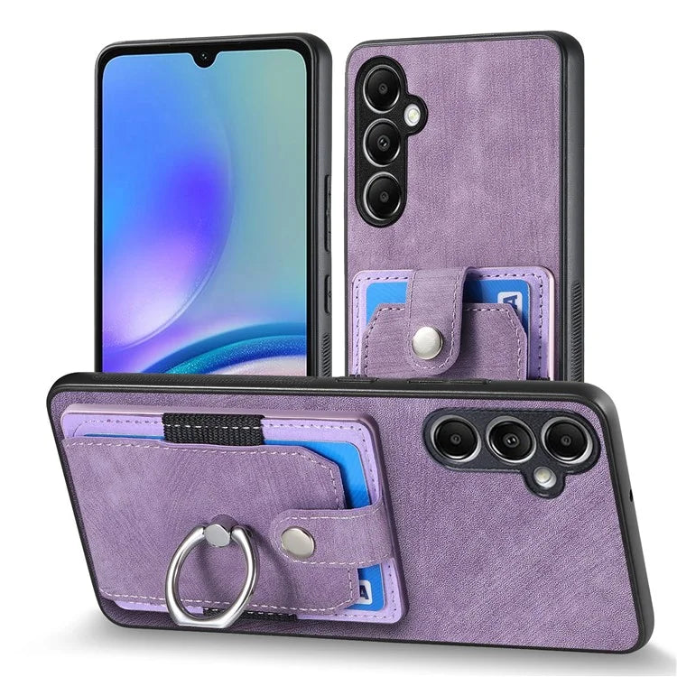 D2 For Samsung Galaxy A05s 4G Case Leather+TPU Card Holder Phone Cover with Ring Holder