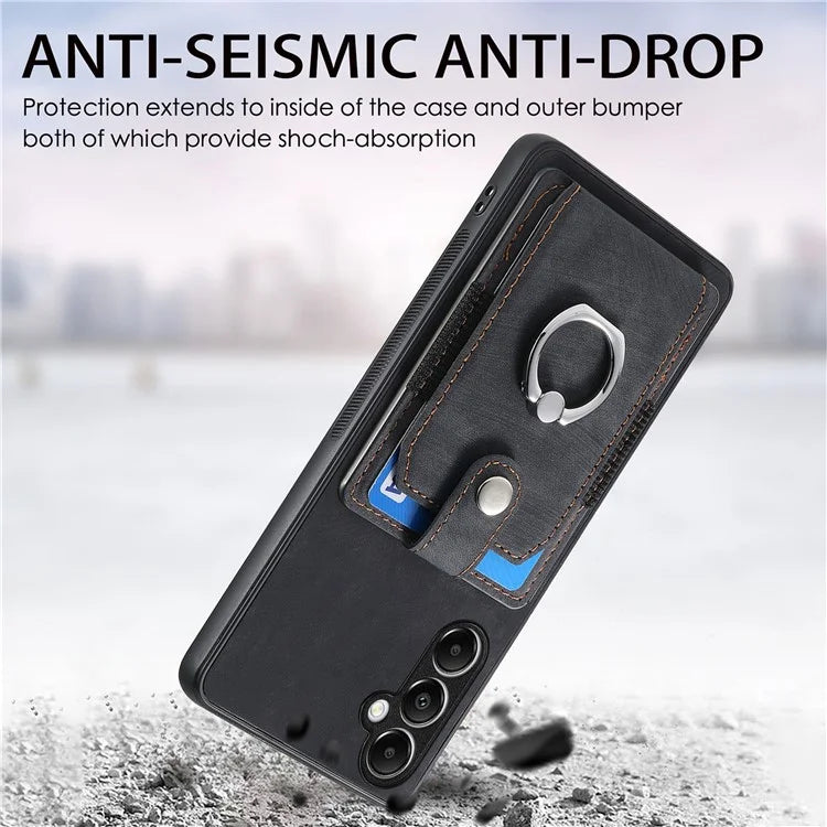 D2 For Samsung Galaxy A13 5G / A04s 4G (164.7 x 76.7 x 9.1 mm) Card Slot Case Kickstand TPU+PU Leather Phone Shell