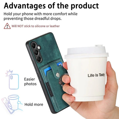 D2 For Samsung Galaxy A13 5G / A04s 4G (164.7 x 76.7 x 9.1 mm) Card Slot Case Kickstand TPU+PU Leather Phone Shell