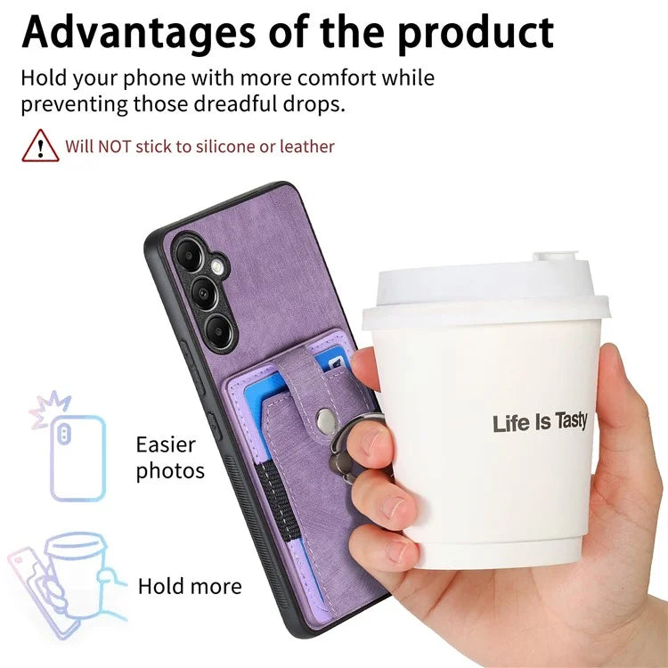 D2 For Samsung Galaxy A13 5G / A04s 4G (164.7 x 76.7 x 9.1 mm) Card Slot Case Kickstand TPU+PU Leather Phone Shell