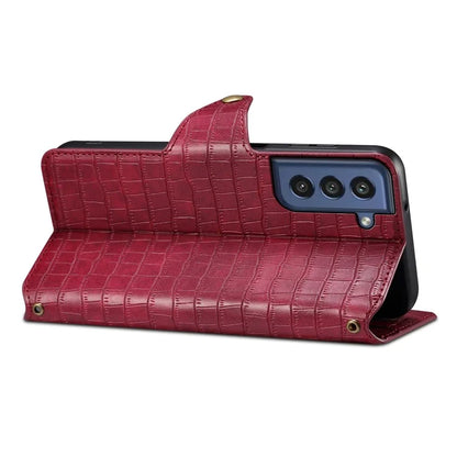 For Samsung Galaxy S21 FE 5G Case Crocodile Texture Leather Flip Phone Cover