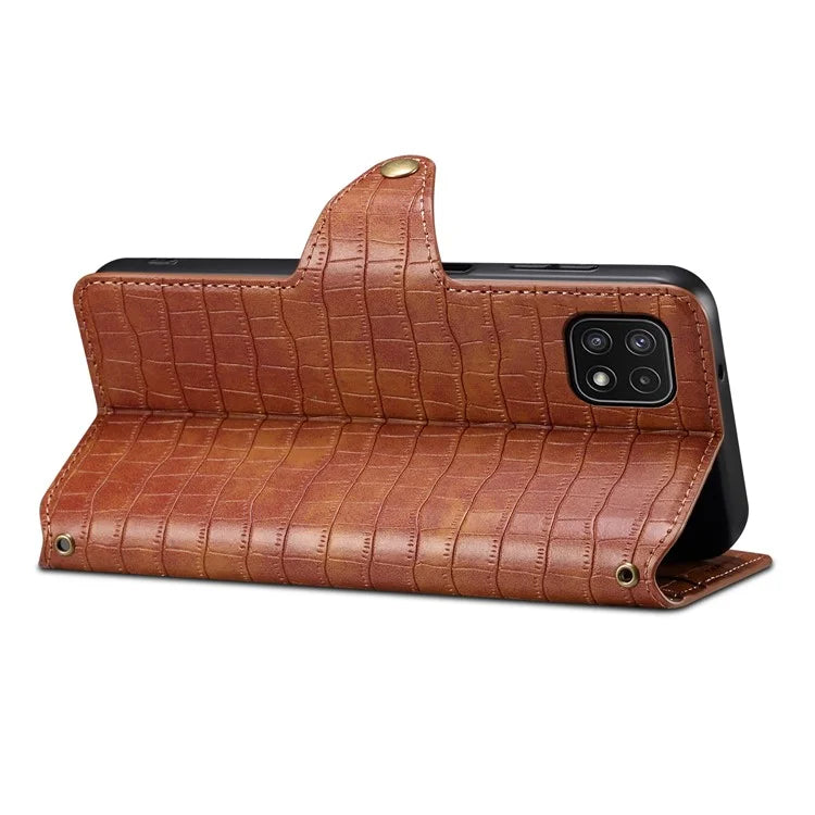 For Samsung Galaxy A22 5G (EU Version) Case Crocodile Texture Wallet Leather Phone Cover