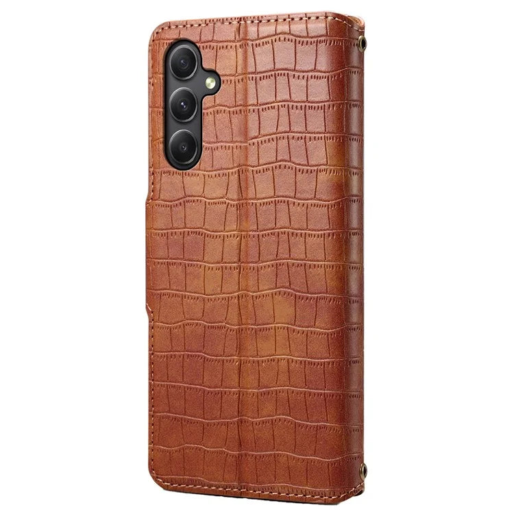 For Samsung Galaxy A24 4G (162.1 x 77.6 x 8.3mm) Wallet Case Leather Crocodile Texture Phone Cover
