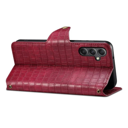 For Samsung Galaxy A24 4G (162.1 x 77.6 x 8.3mm) Wallet Case Leather Crocodile Texture Phone Cover